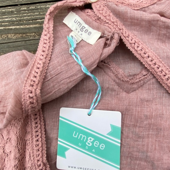 Umgee mauve pink lace tunic blouse sz large NWT trumpet sleeve w/ open back - Picture 12 of 14